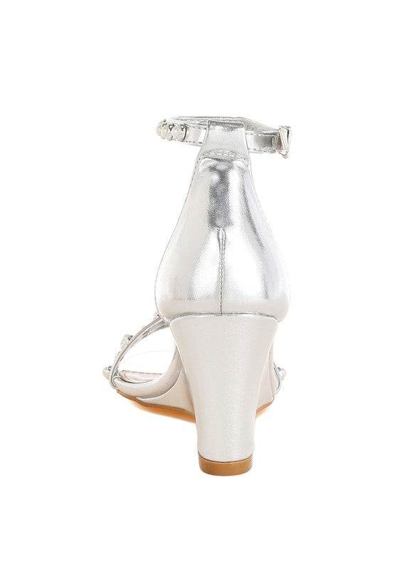 Jumera Metallic Pearl Embellished Wedges – Women’s Evening Wedges by Rosa Apparel - Rosa Apparel