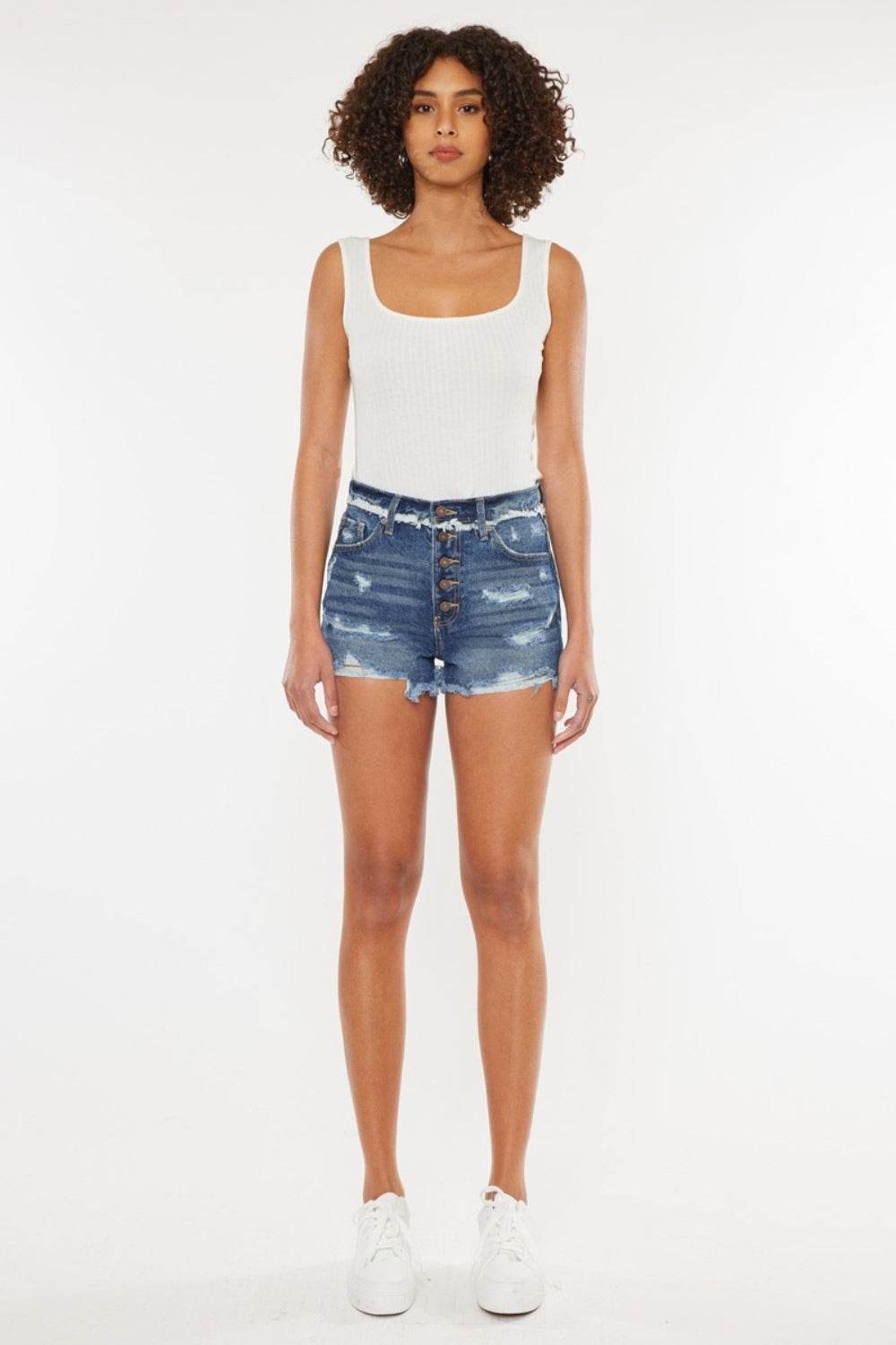 Kan Can USA Distressed Button Fly Denim Shorts Style #:KC7942D - Rosa Apparel