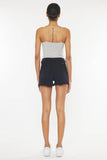 Kan Kan USA Casual High Rise Frayed Hem Black Denim Shorts - Rosa Apparel