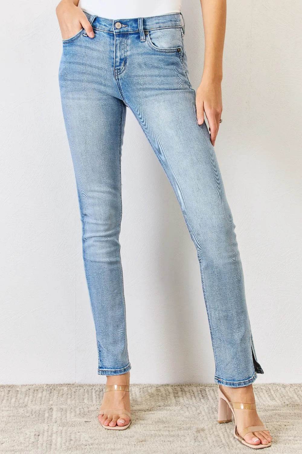 Kancan Full Size Mid Rise Y2K Slit Bootcut Jeans - Rosa Apparel