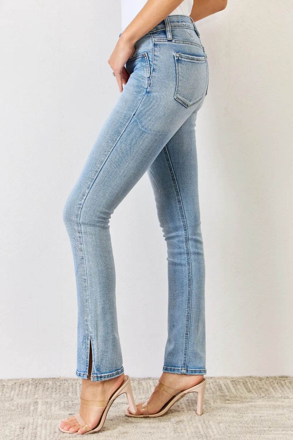 Kancan Full Size Mid Rise Y2K Slit Bootcut Jeans - Rosa Apparel