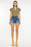 Kancan High Rise Frayed Hem Denim Shorts - Rosa Apparel