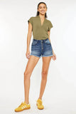 Kancan High Rise Frayed Hem Denim Shorts - Rosa Apparel
