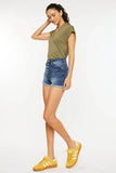 Kancan High Rise Frayed Hem Denim Shorts - Rosa Apparel