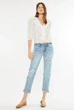 Kancan Mid Rise Distressed Boyfriend Fit Jeans - Rosa Apparel