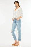Kancan Mid Rise Distressed Boyfriend Fit Jeans - Rosa Apparel