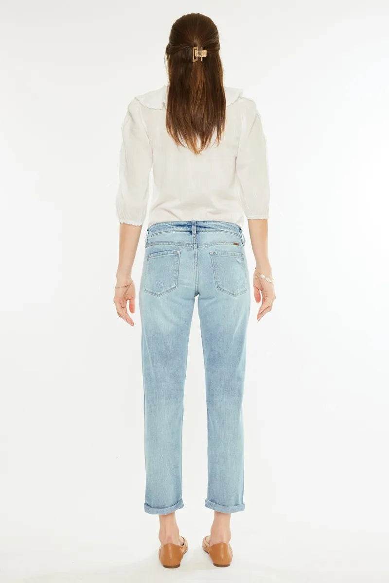 Kancan Mid Rise Distressed Boyfriend Fit Jeans - Rosa Apparel