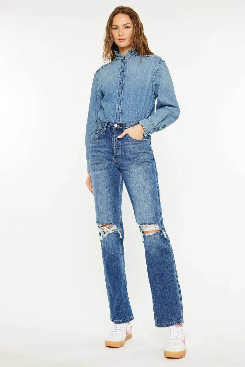 Kancan Ultra High Rise 90’s Distressed Boyfriend Jeans - Rosa Apparel