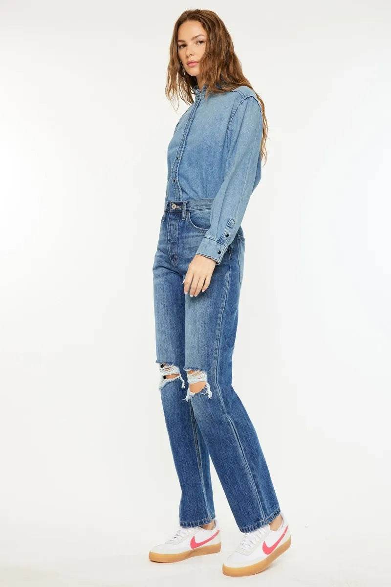 Kancan Ultra High Rise 90’s Distressed Boyfriend Jeans - Rosa Apparel