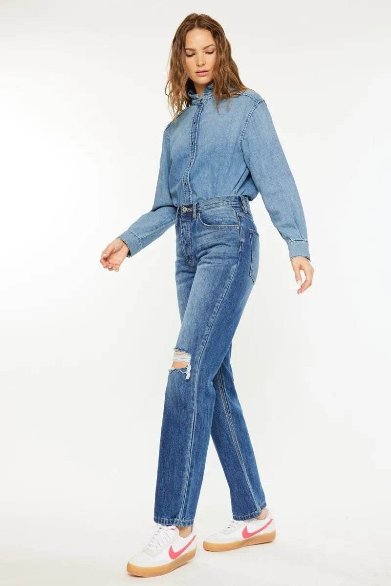 Kancan Ultra High Rise 90’s Distressed Boyfriend Jeans - Rosa Apparel