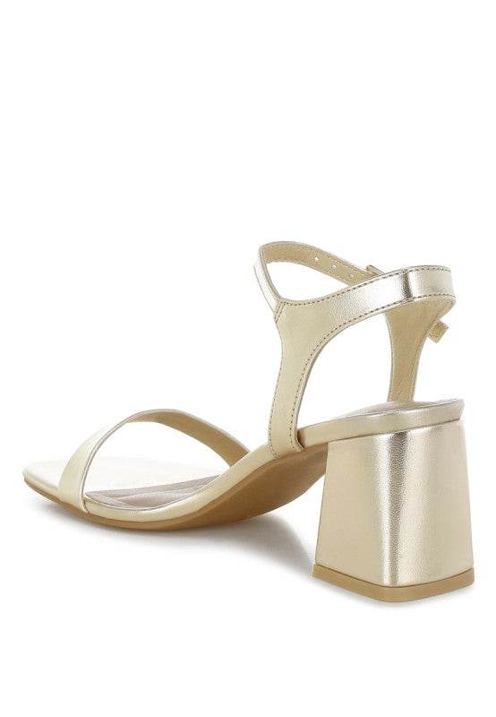 Kazara Metallic Faux Leather Block Heels – Women’s Open Square-Toe Heels by Rosa Apparel - Rosa Apparel