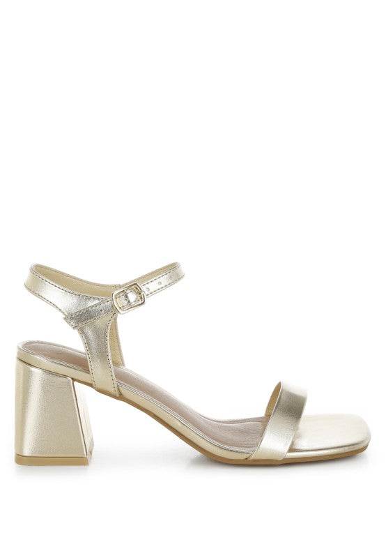 Kazara Metallic Faux Leather Block Heels – Women’s Open Square-Toe Heels by Rosa Apparel - Rosa Apparel