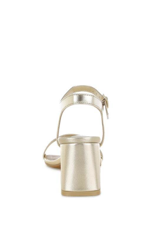 Kazara Metallic Faux Leather Block Heels – Women’s Open Square-Toe Heels by Rosa Apparel - Rosa Apparel