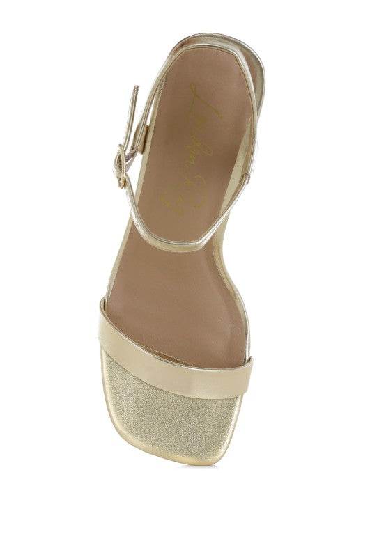 Kazara Metallic Faux Leather Block Heels – Women’s Open Square-Toe Heels by Rosa Apparel - Rosa Apparel