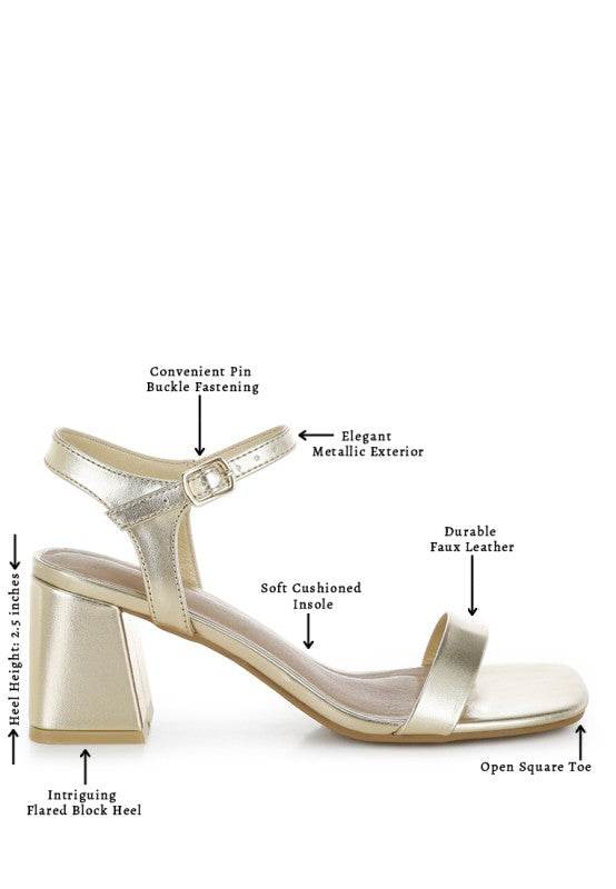 Kazara Metallic Faux Leather Block Heels – Women’s Open Square-Toe Heels by Rosa Apparel - Rosa Apparel