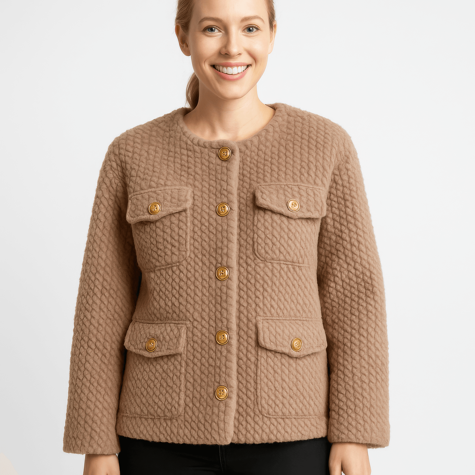 Khaki Textured Woven Button-Front Jacket – Rosa Apparel - Rosa Apparel