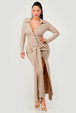 Knit Collar Tie Front Maxi Dress