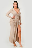 Knit Collar Tie Front Maxi Dress
