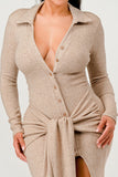 Knit Collar Tie Front Maxi Dress