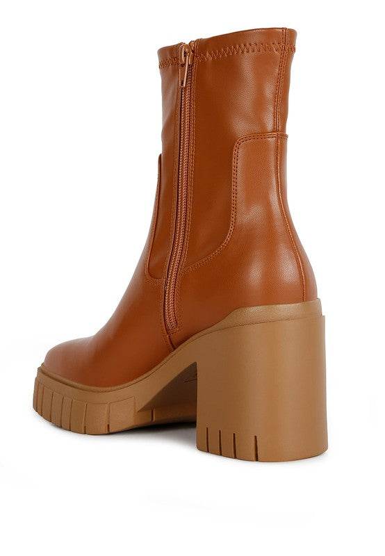 Kokum Faux Leather Platform Heeled Ankle Boots – Women’s Heeled Boots by Rosa Apparel - Rosa Apparel