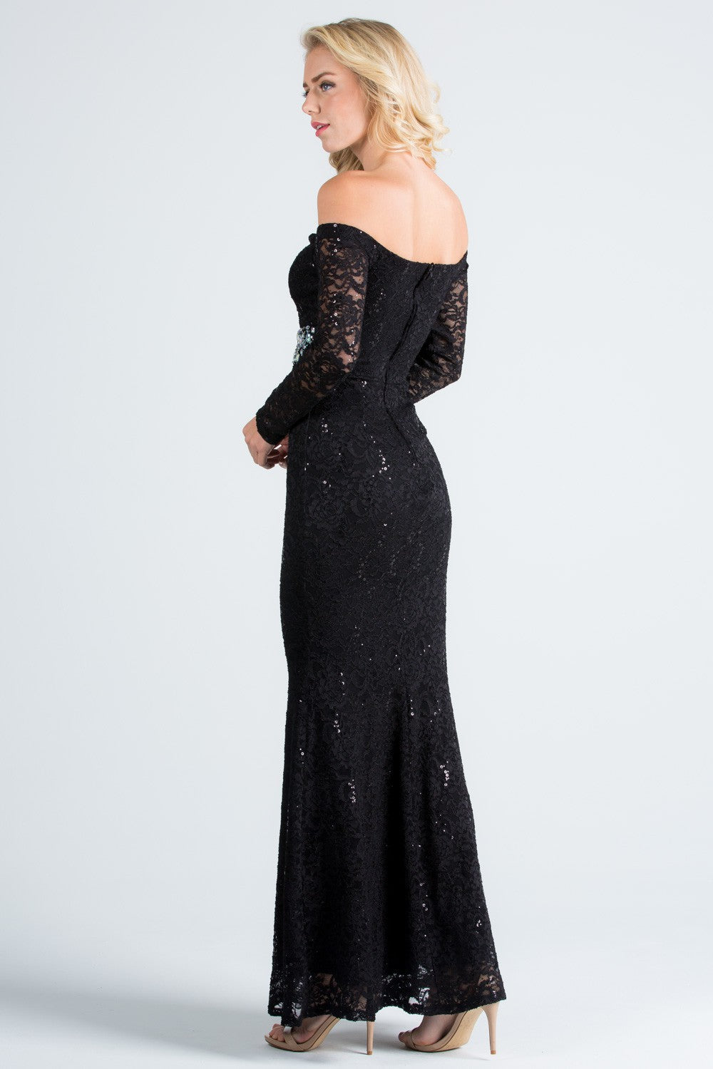 LA SCALA 25859 Lace Off Shoulder Rhinestone Mermaid Gown