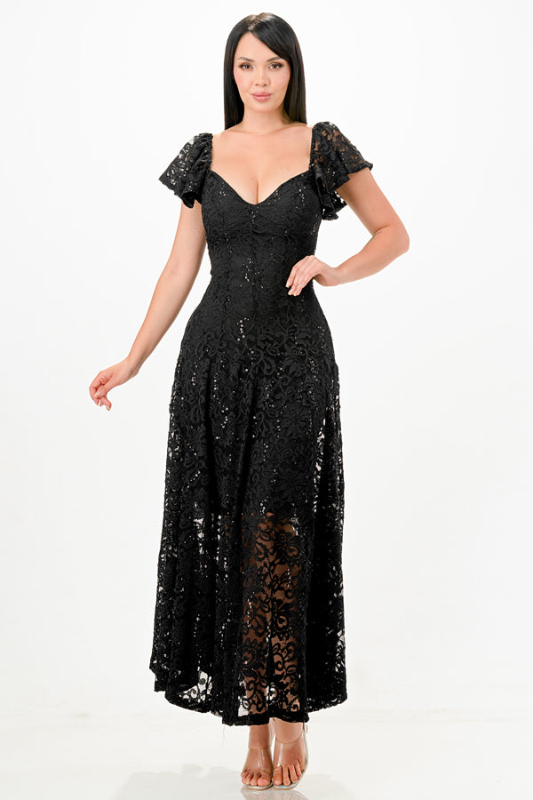 LA SCALA Butterfly Sleeve Sequin Lace Evening Dress 26091