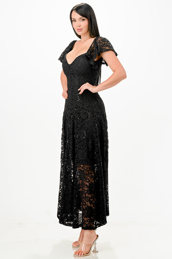 LA SCALA Butterfly Sleeve Sequin Lace Evening Dress 26091