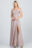 LA SCALA Off Shoulder Glitter Jacquard Evening Gown 25854