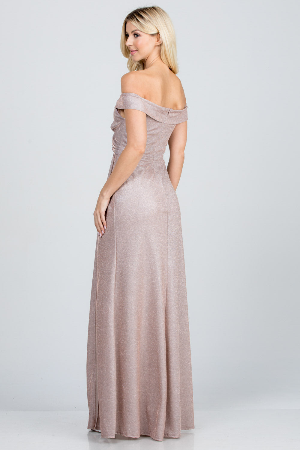 LA SCALA Off Shoulder Glitter Jacquard Evening Gown 25854