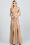 LA SCALA Off Shoulder Glitter Jacquard Evening Gown 25854