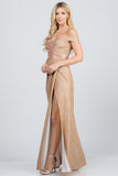LA SCALA Off Shoulder Glitter Jacquard Evening Gown 25854
