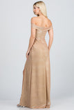 LA SCALA Off Shoulder Glitter Jacquard Evening Gown 25854
