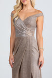 LA SCALA Off Shoulder Glitter Jacquard Evening Gown 25854