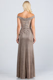 LA SCALA Off Shoulder Glitter Jacquard Evening Gown 25854