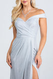LA SCALA Off Shoulder Glitter Jacquard Evening Gown 25854