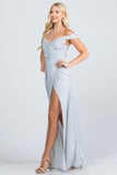 LA SCALA Off Shoulder Glitter Jacquard Evening Gown 25854