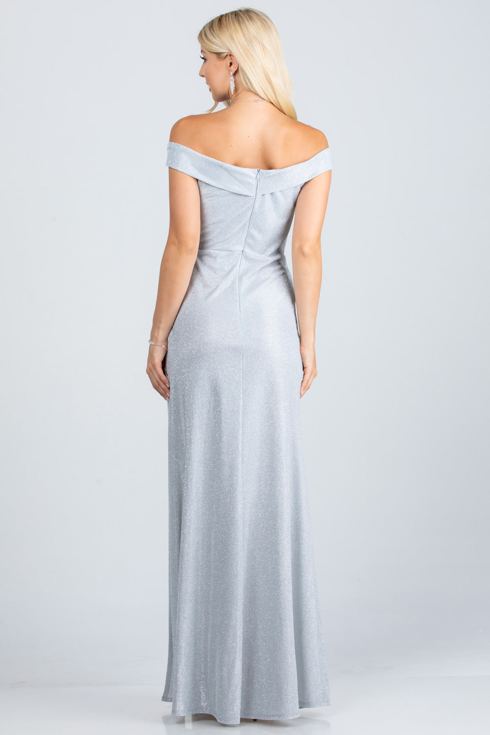 LA SCALA Off Shoulder Glitter Jacquard Evening Gown 25854