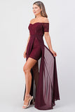 LA SCALA Off Shoulder Sequin Lace Chiffon Gown 25900