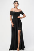 LA SCALA Off Shoulder Sequin Lace Chiffon Gown 25900