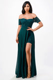 LA SCALA Off Shoulder Sequin Lace Chiffon Gown 25900