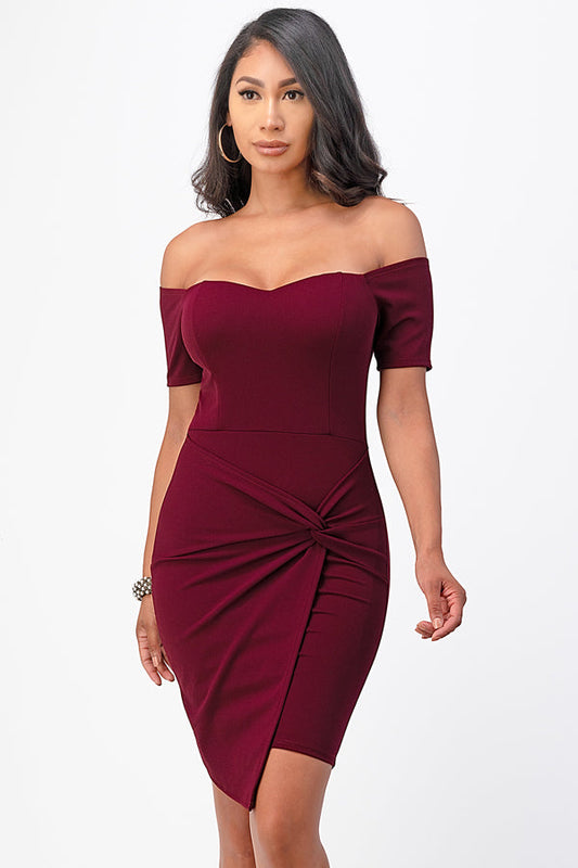 LA SCALA Off Shoulder Twist Bodycon Cocktail Dress 25892