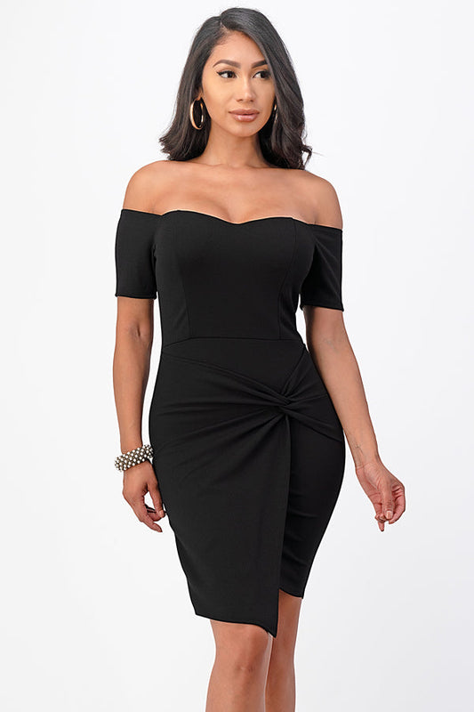 LA SCALA Off Shoulder Twist Bodycon Cocktail Dress 25892