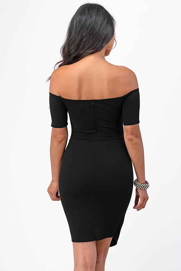 LA SCALA Off Shoulder Twist Bodycon Cocktail Dress 25892