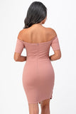 LA SCALA Off Shoulder Twist Bodycon Cocktail Dress 25892
