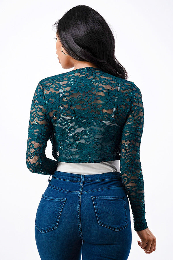 LA SCALA Sequin Lace Long Sleeve Evening Bolero 11623