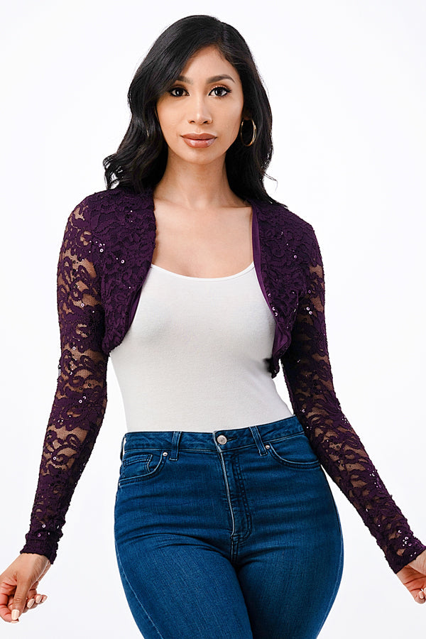 LA SCALA Sequin Lace Long Sleeve Evening Bolero 11623