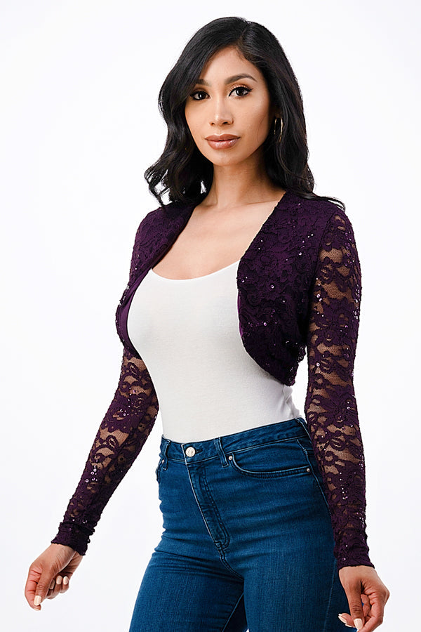 LA SCALA Sequin Lace Long Sleeve Evening Bolero 11623