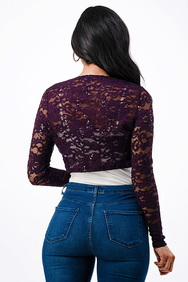 LA SCALA Sequin Lace Long Sleeve Evening Bolero 11623