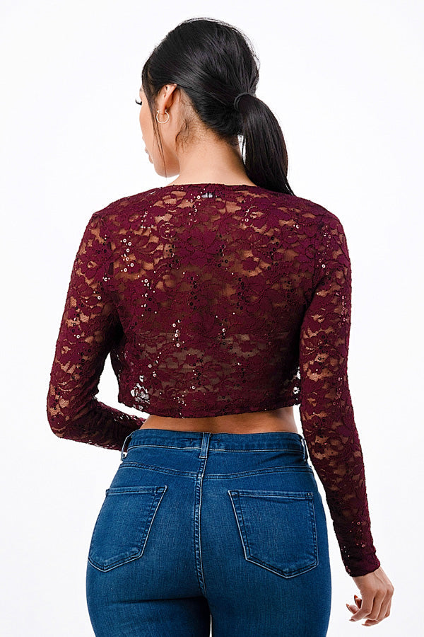 LA SCALA Sequin Lace Long Sleeve Evening Bolero 11623