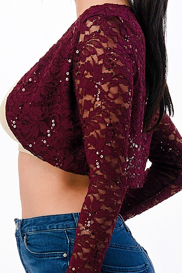 LA SCALA Sequin Lace Long Sleeve Evening Bolero 11623